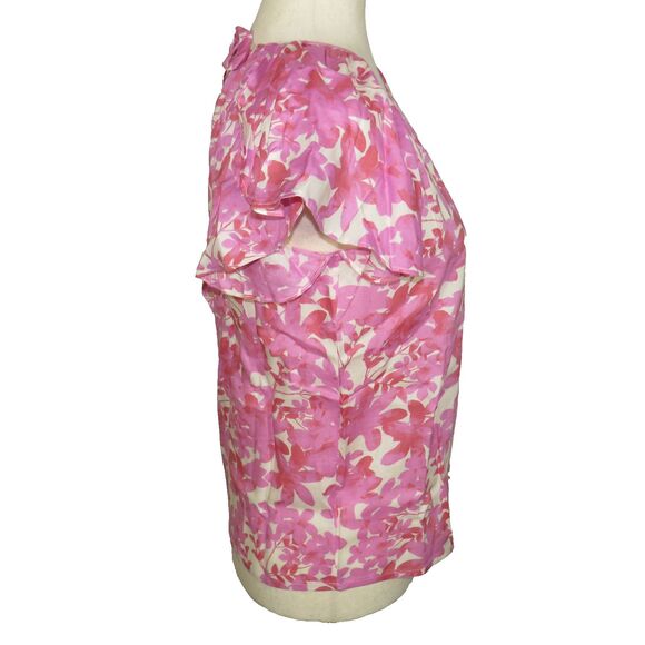 Candace Cameron Bure Pink Floral Flutter Sleeve Woven Top Size XXS - Picture 7 of 15